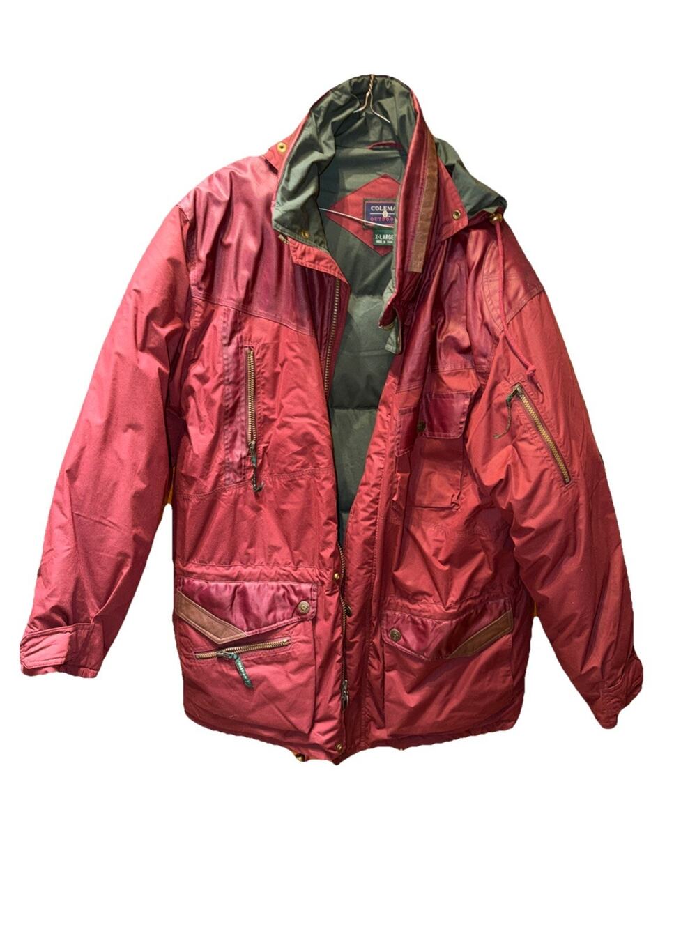Coleman Outdoors Puffer Down Feather Warm Jacket Winter Coat XL Burgundy Green